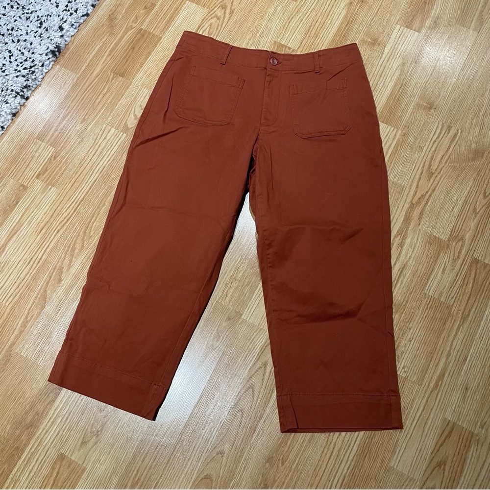 Patch Pocket Stretch Cotton Ankle Wide Leg Pants (Rust Colour) - Bagatelle